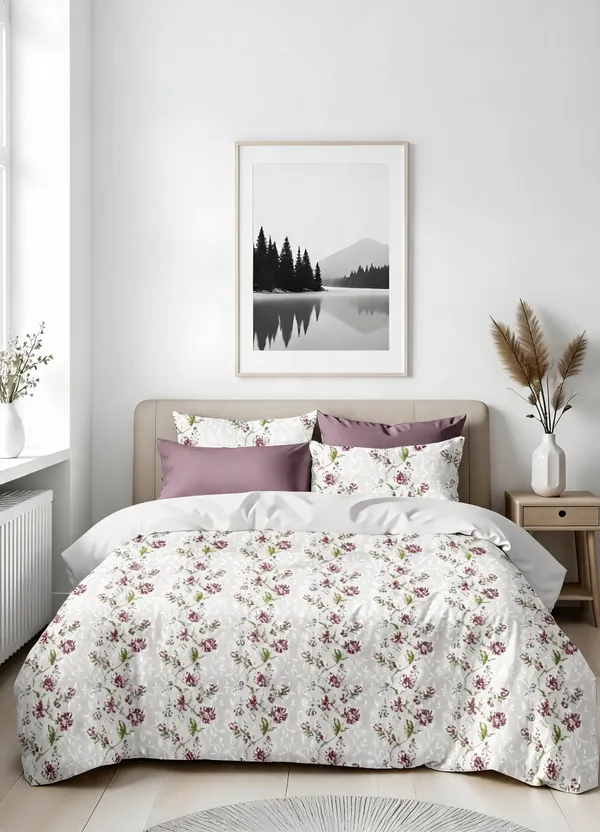 White_&_Mauve_100%_Cotton_Bedsheet_Set_For_Home_Decor