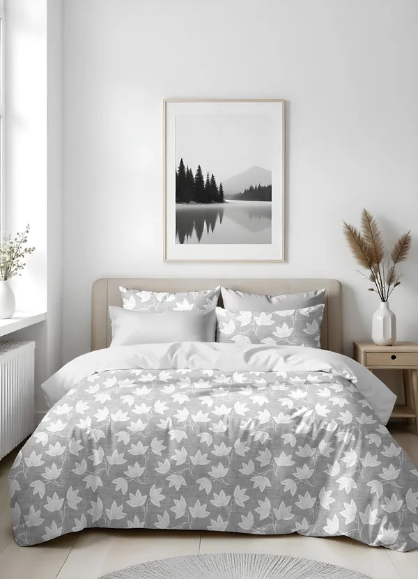 Grey_Floral_Print_King_Size_Bedsheet_With_Pillow_Covers