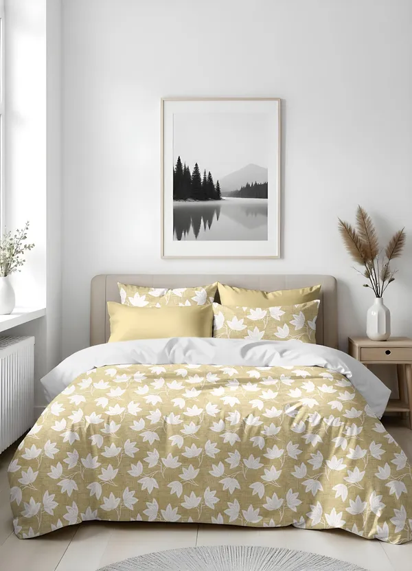 Beige_Botanical_Print_King_Size_Bedsheet_With_Pillow_Covers