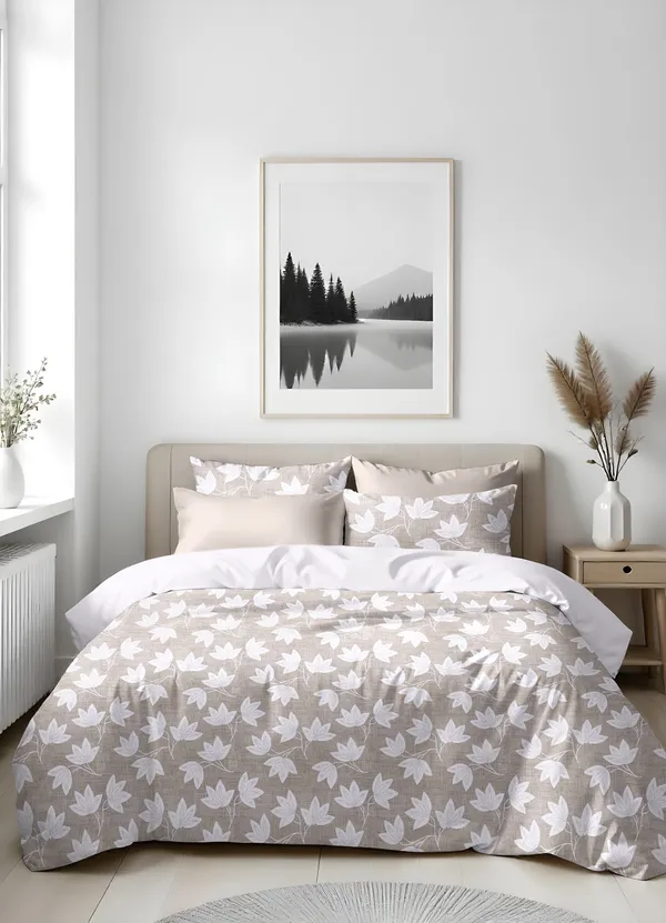 Grey_Contemporary_Floral_Print_King_Size_Bedsheet_With_Pillow_Covers