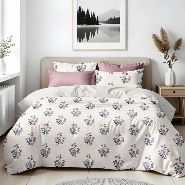 Ivory_and_Pink_100%_Cotton_Bedsheet_Set_For_Home_Decor