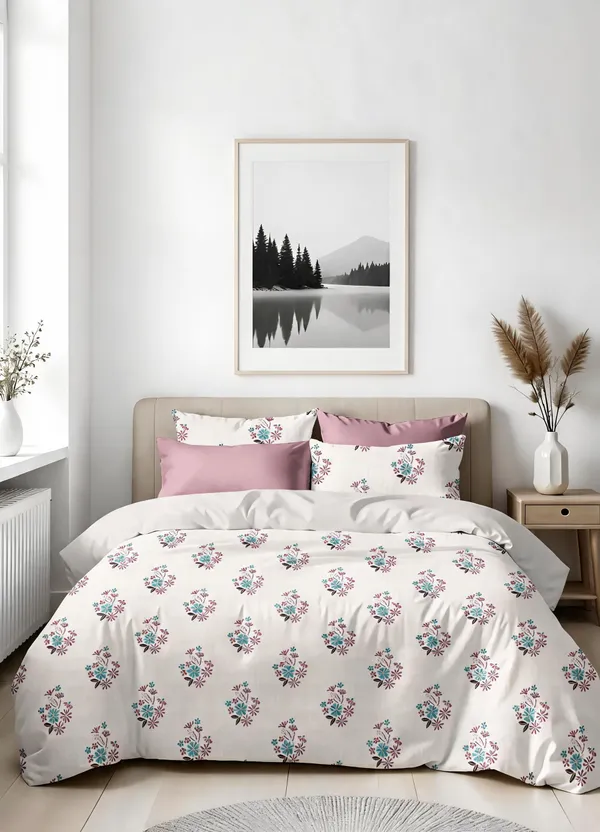 Ivory_and_Pink_100%_Cotton_Bedsheet_Set_For_Home_Decor