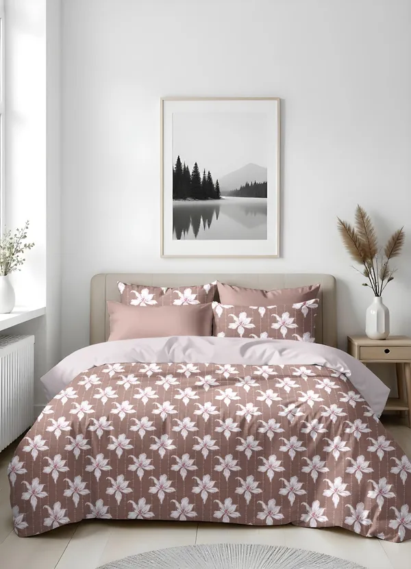 Mauve_Floral_Print_King_Size_Bedsheet_With_Pillow_Covers