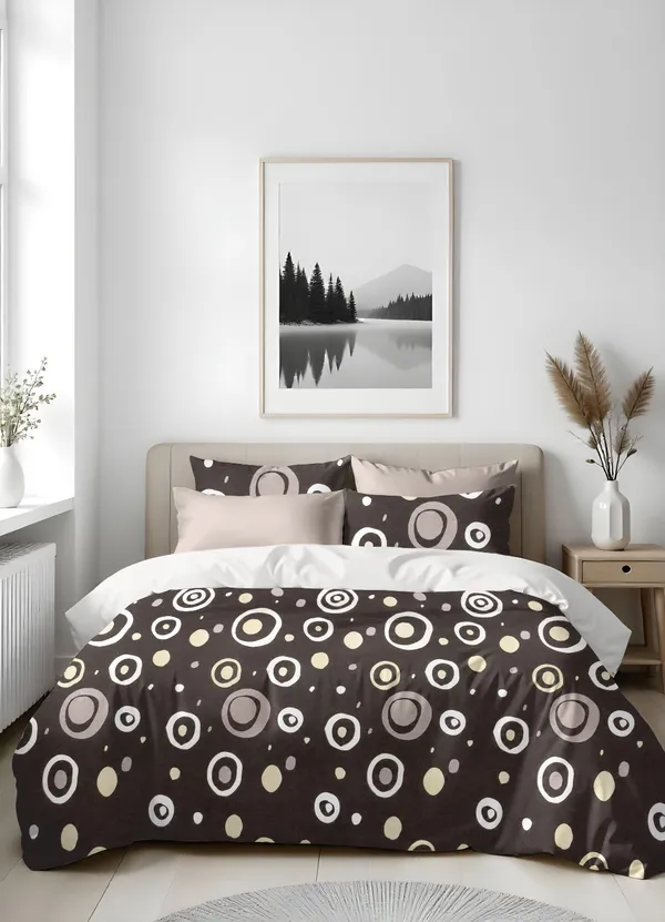 Brown_Abstract_Circle_Print_King_Size_Bedsheet_With_Pillow_Covers