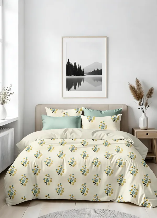 Cream_&_Blue_100%_Cotton_Bedsheet_Set_For_Home_Decor