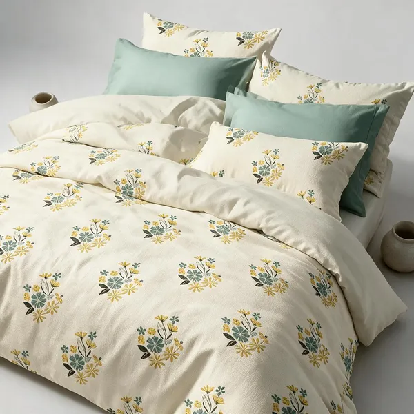 Cream_&_Blue_100%_Cotton_Bedsheet_Set_For_Home_Decor