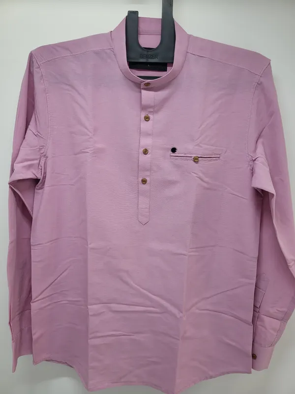 Pink_Button_Front_Cotton_Kurta_For_Men