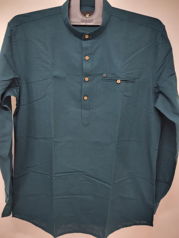 Teal_Mandarin_Collar_Straight_Cotton_Kurta_For_Men