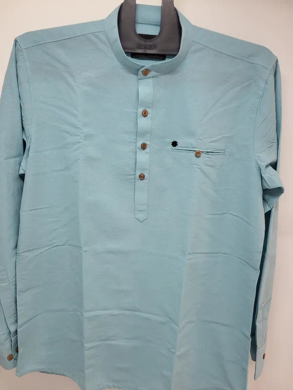 Light_Blue_Mandarin_Collar_Cotton_Kurta_For_Men