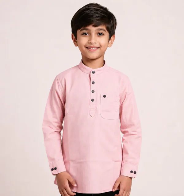 Pink_Cotton_Mandarin_Collar_Kurta_For_Kids