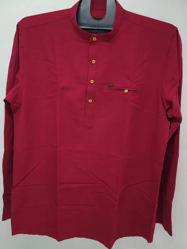 Maroon_Short_Sleeve_Cotton_Kurta_For_Men