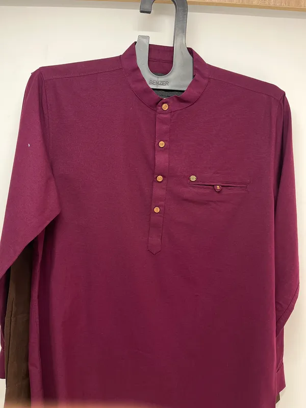 Maroon_Textured_Straight_Cotton_Kurta_For_Men