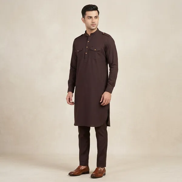 Dark_Brown_Cotton_Utility_Style_Kurta_For_Men