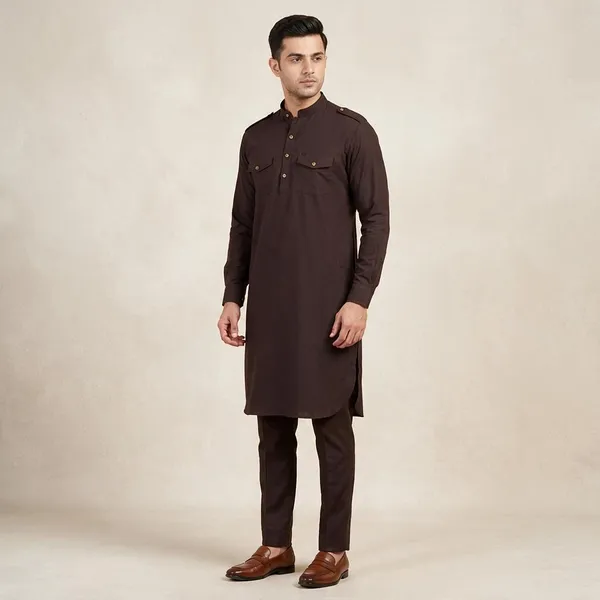 Dark_Brown_Cotton_Utility_Style_Kurta_For_Men