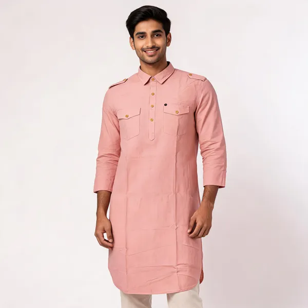 Pink_Cotton_Relaxed_Fit_Kurta_For_Men