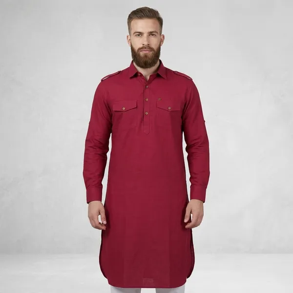 Red_Cotton_Straight_Fit_Kurta_For_Men