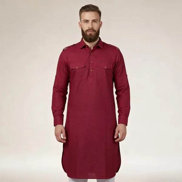 Red_Cotton_Straight_Fit_Kurta_For_Men