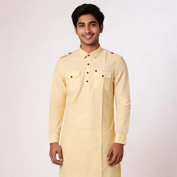 Yellow_Cotton_Straight_Fit_Kurta_For_Men