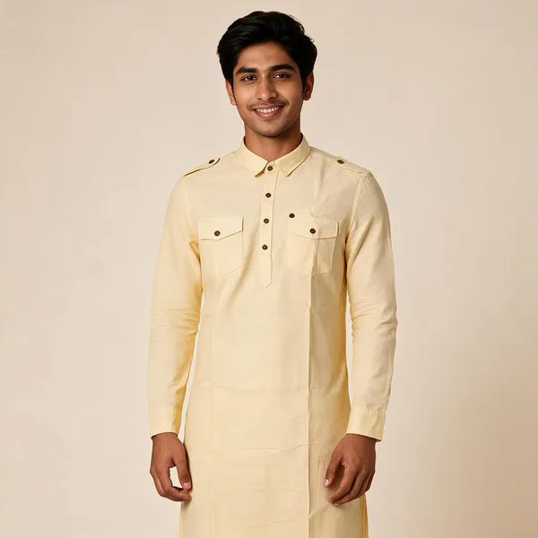 Yellow_Cotton_Straight_Fit_Kurta_For_Men