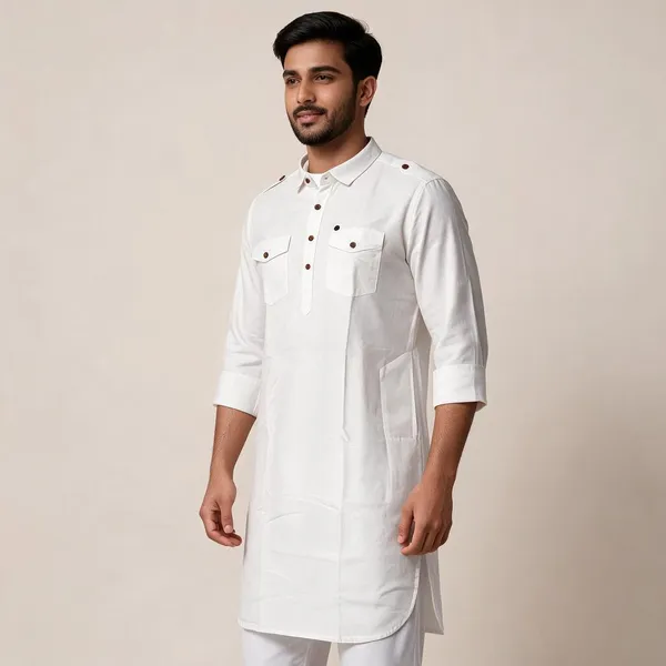 White_Cotton_Regular_Fit_Kurta_For_Men