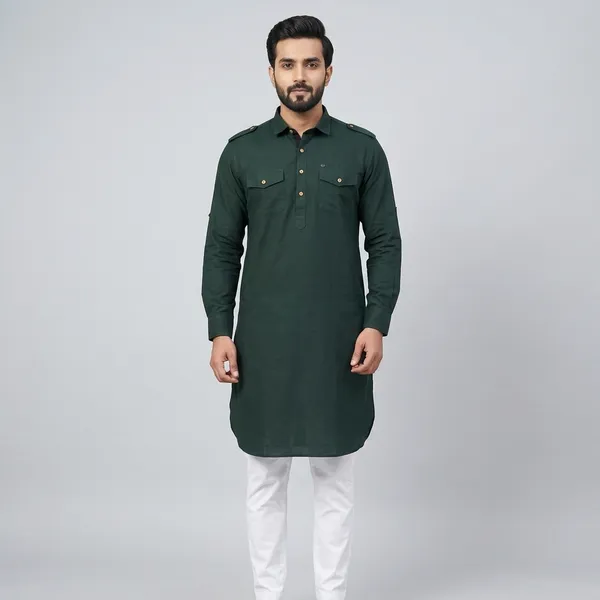 Dark_Green_Cotton_Relaxed_Fit_Kurta_For_Men