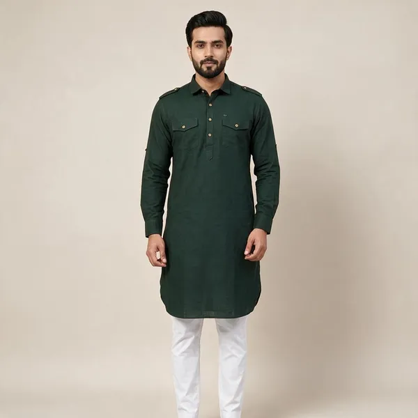 Dark_Green_Cotton_Relaxed_Fit_Kurta_For_Men
