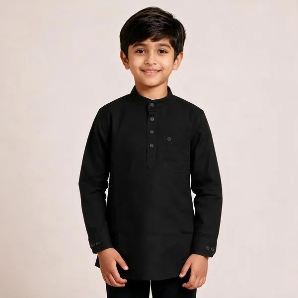 Black_Cotton_Mandarin_Collar_Kurta_For_Kids