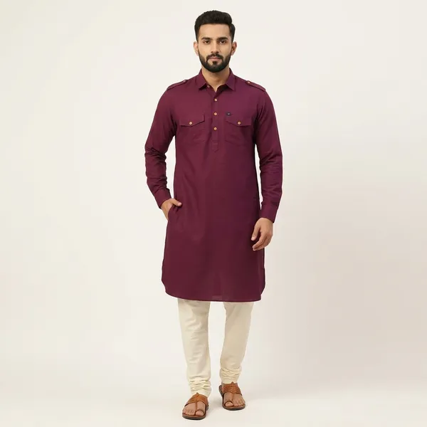 Maroon_Cotton_Straight_Fit_Kurta_For_Men