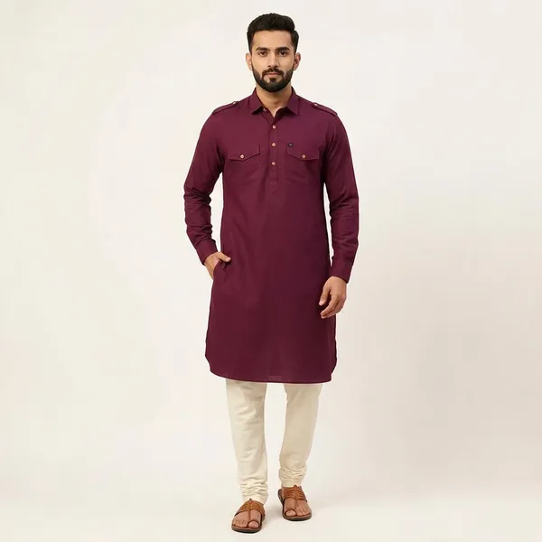 Maroon_Cotton_Straight_Fit_Kurta_For_Men