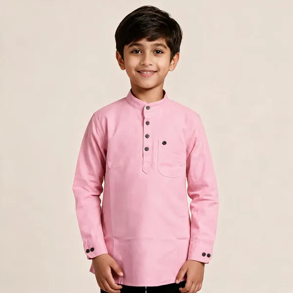 Pink_Cotton_Mandarin_Collar_Kurta_For_Kids