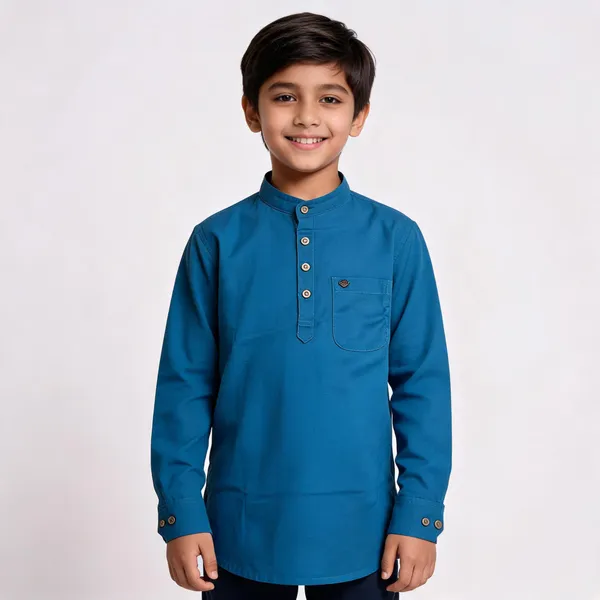 Blue_Cotton_Mandarin_Collar_Kurta_For_Kids