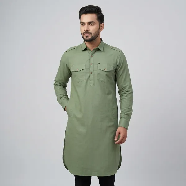 Olive_Green_Cotton_Straight_Fit_Kurta_For_Men