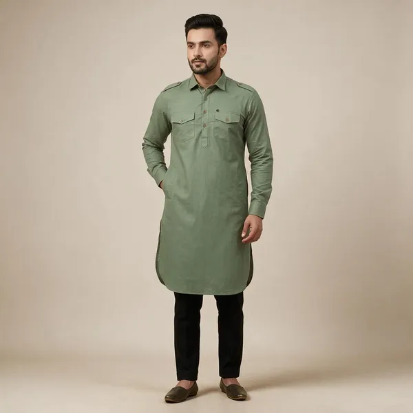 Olive_Green_Cotton_Straight_Fit_Kurta_For_Men