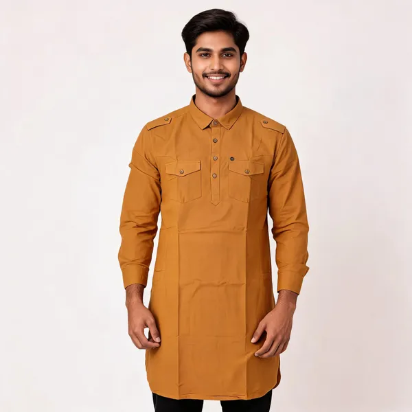 Mustard_Cotton_Relaxed_Fit_Kurta_For_Men