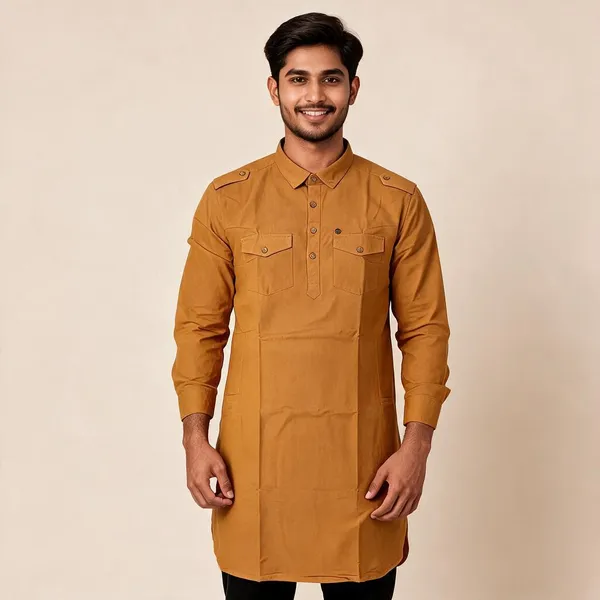 Mustard_Cotton_Relaxed_Fit_Kurta_For_Men