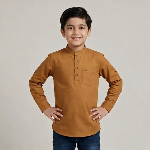 Mustard_Cotton_Collared_Full_Sleeve_Kurta_For_Kids