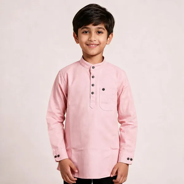 Pink_Cotton_Mandarin_Collar_Kurta_For_Kids