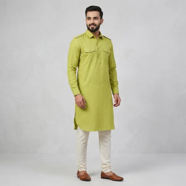 Green_Cotton_Utility_Style_Kurta_For_Men