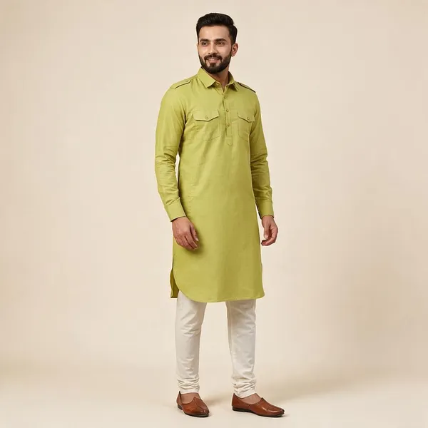 Green_Cotton_Utility_Style_Kurta_For_Men