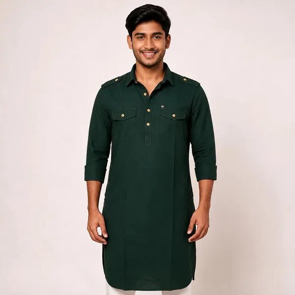 Dark_Green_Cotton_Straight_Fit_Kurta_For_Men