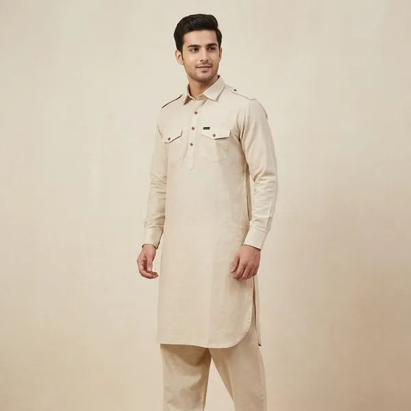 Cream_Cotton_Full_Sleeve_Collared_Kurta_For_Men