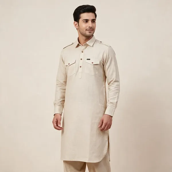 Cream_Cotton_Full_Sleeve_Collared_Kurta_For_Men