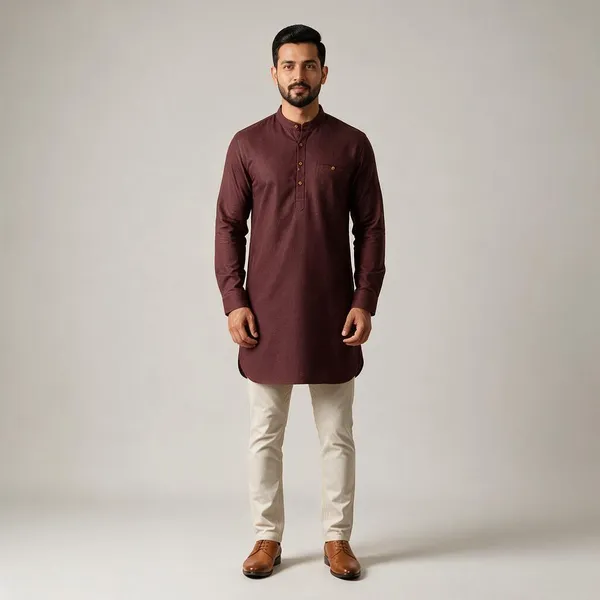 Maroon_Textured_Straight_Cotton_Kurta_For_Men