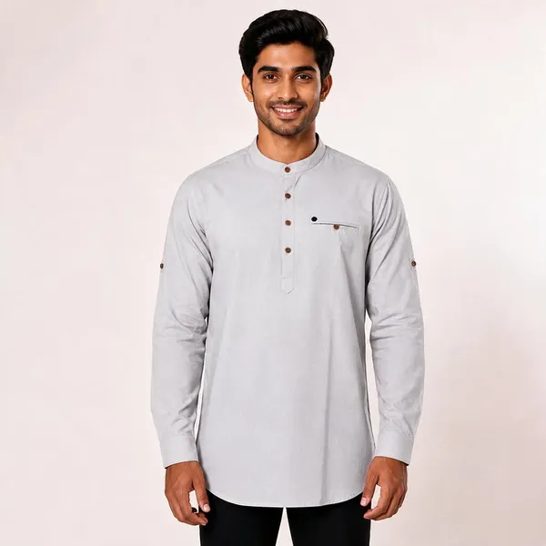 White_Textured_Regular_Fit_Cotton_Kurta_For_Men