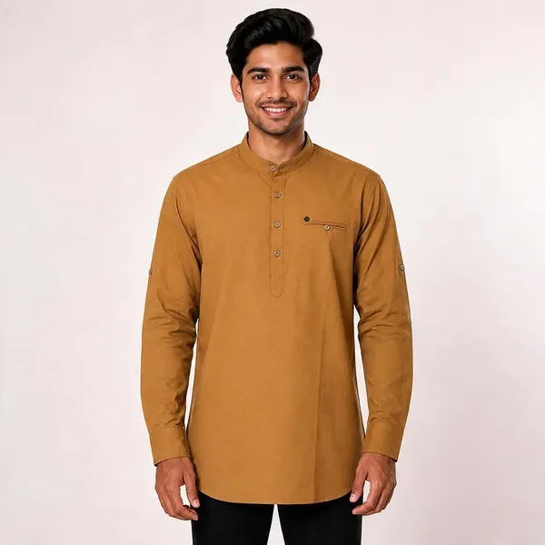 Brown_Straight_Fit_Cotton_Kurta_For_Men