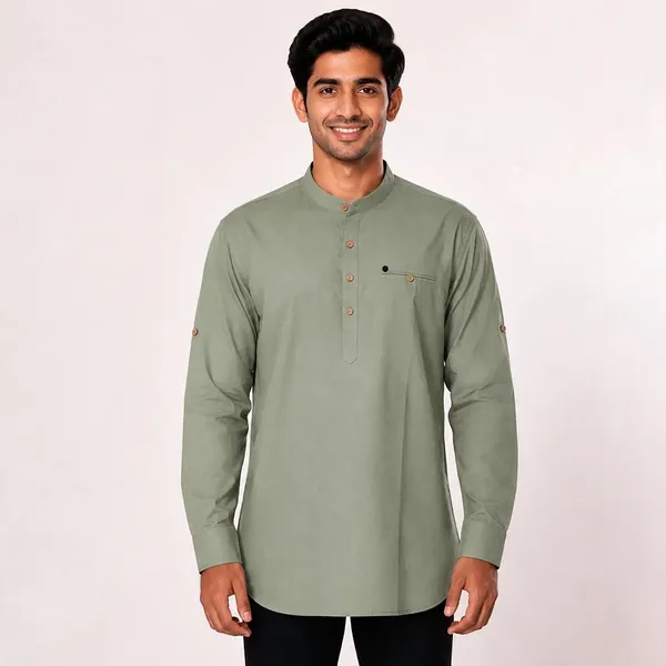 Sage_Green_Regular_Fit_Cotton_Kurta_For_Men