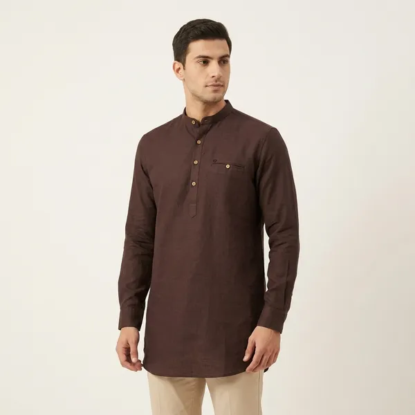 Brown_Regular_Fit_Cotton_Kurta_For_Men