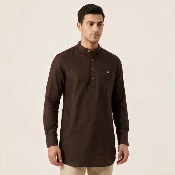 Brown_Regular_Fit_Cotton_Kurta_For_Men