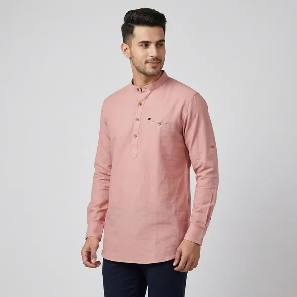 Pink_Regular_Fit_Cotton_Kurta_For_Men