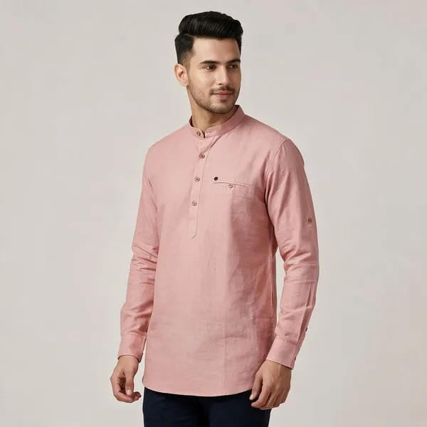 Pink_Regular_Fit_Cotton_Kurta_For_Men